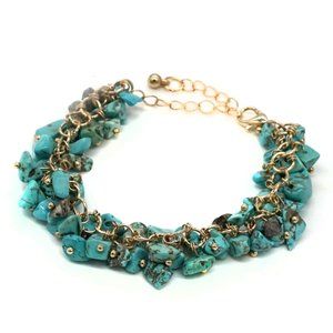 Natural Gemstone Bracelet Turquoise Blue Nuggets Gold Chain